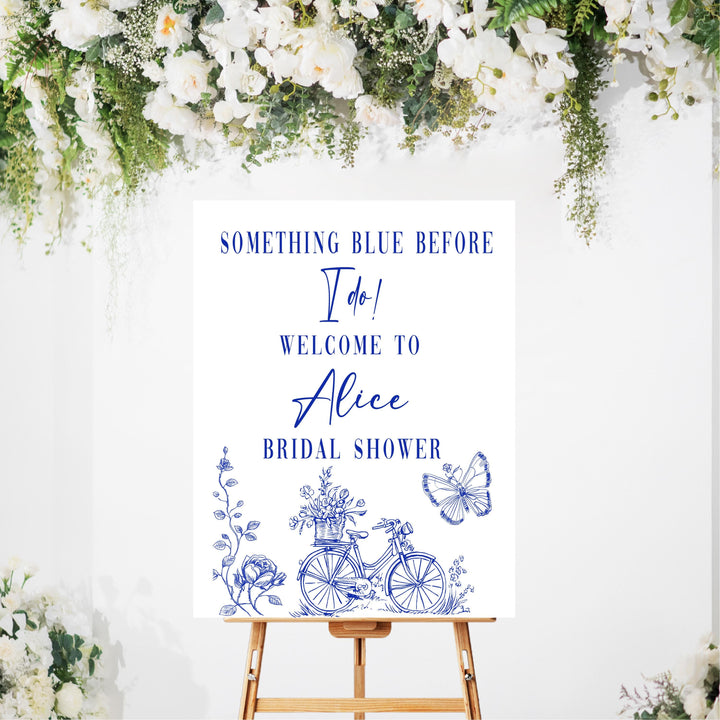 Something Blue Bridal Shower Sign | Blue and White Welcome Poster&nbsp;Custom Bride Sign Vintage Bicycle Theme Bridal Shower Decor Entrance sign
