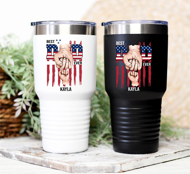 US flag Dad gifts hand fist tumbler with kids name Fathers day gift Personalized dad Custom Daddy cup gift tumbler Grandpa birthday gift dad