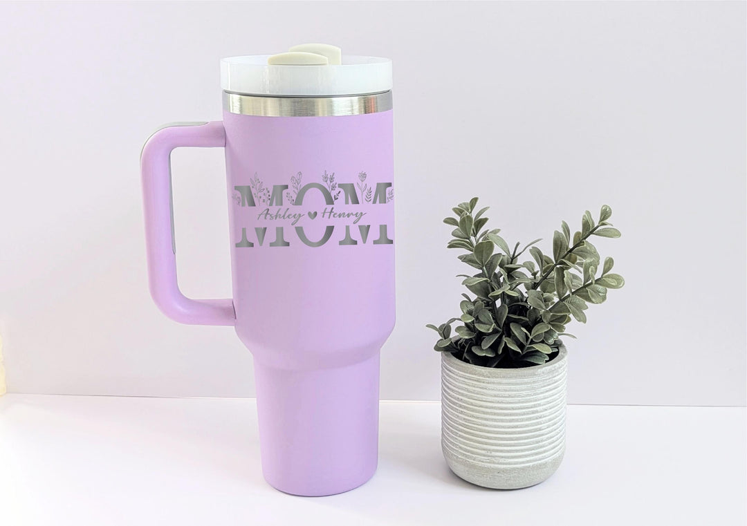 Mama Tumbler With Kids Name Floral Travel Cup Gift Idea