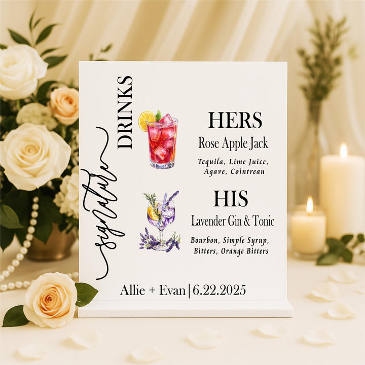 Personalized Signature Drink Sign: Acrylic Wedding Bar Menu