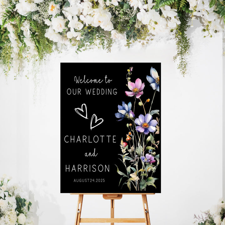 Wild flower Wedding Welcome Signs Welcome To Our Wedding Sign Acrylic lavender floral Personalized wedding Reception sign Bride groom name