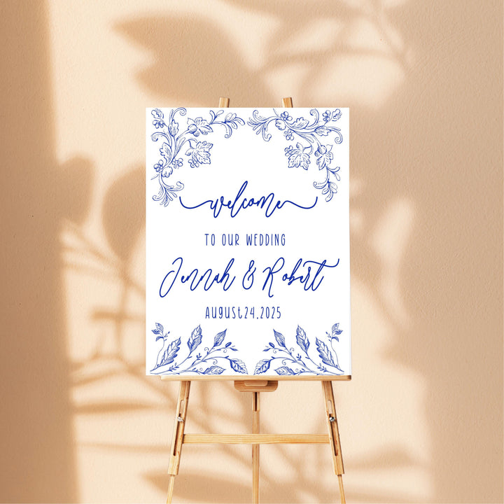 Blue Wedding Welcome Signs&nbsp;Vintage Cottage core Welcome To Our Wedding Sign Acrylic Blue floral Personalized wedding Reception sign