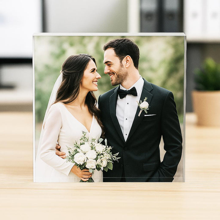 Custom Wedding Photo Keepsake Acrylic Block for Couples