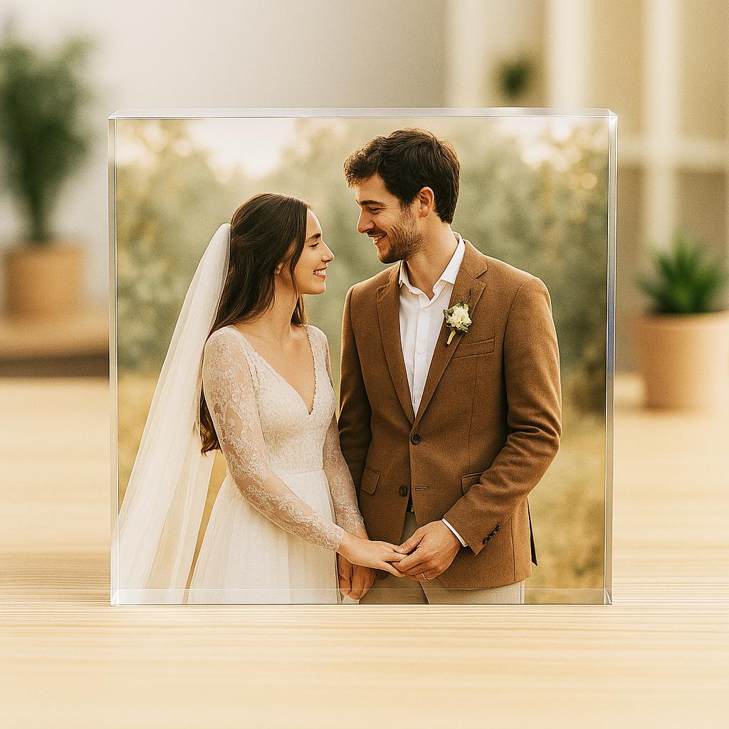 Custom Wedding Photo Keepsake Acrylic Block for Couples