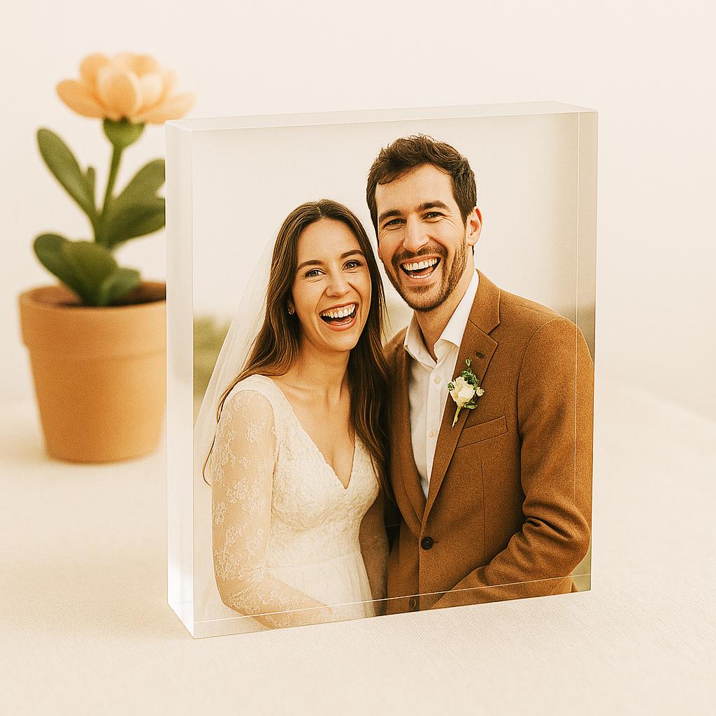 Custom Wedding Photo Keepsake Acrylic Block for Couples