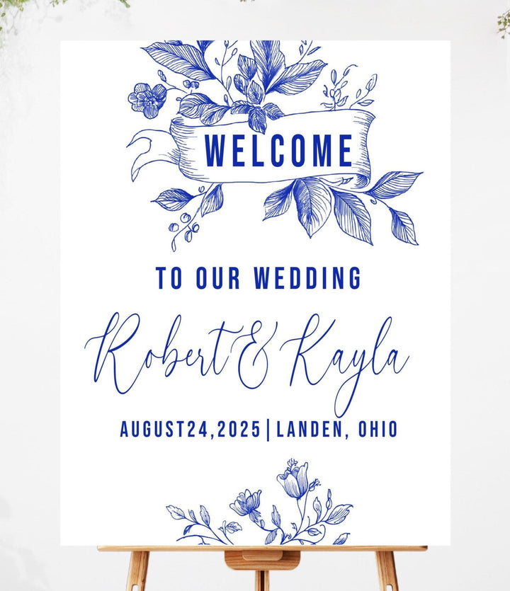 Vintage Cottage core Wedding Welcome Signs Welcome To Our Wedding Sign Acrylic Blue floral Personalized wedding Reception sign