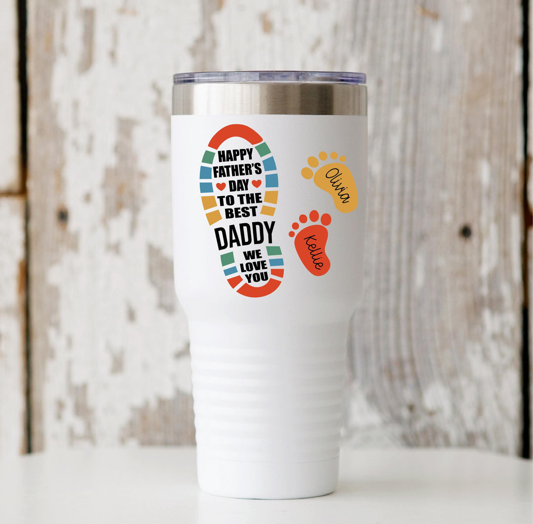 Dad foot print tumbler with kids name Personalized dad gift Custom Papa cup Fathers day gift tumbler Grandpa&nbsp;birthday gift dad from kids
