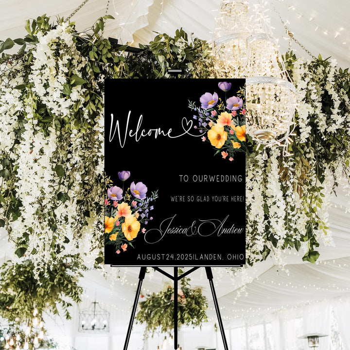 Wild flower Wedding Welcome Signs Welcome To Our Wedding Sign Acrylic floral Personalized wedding Reception sign Bride groom name