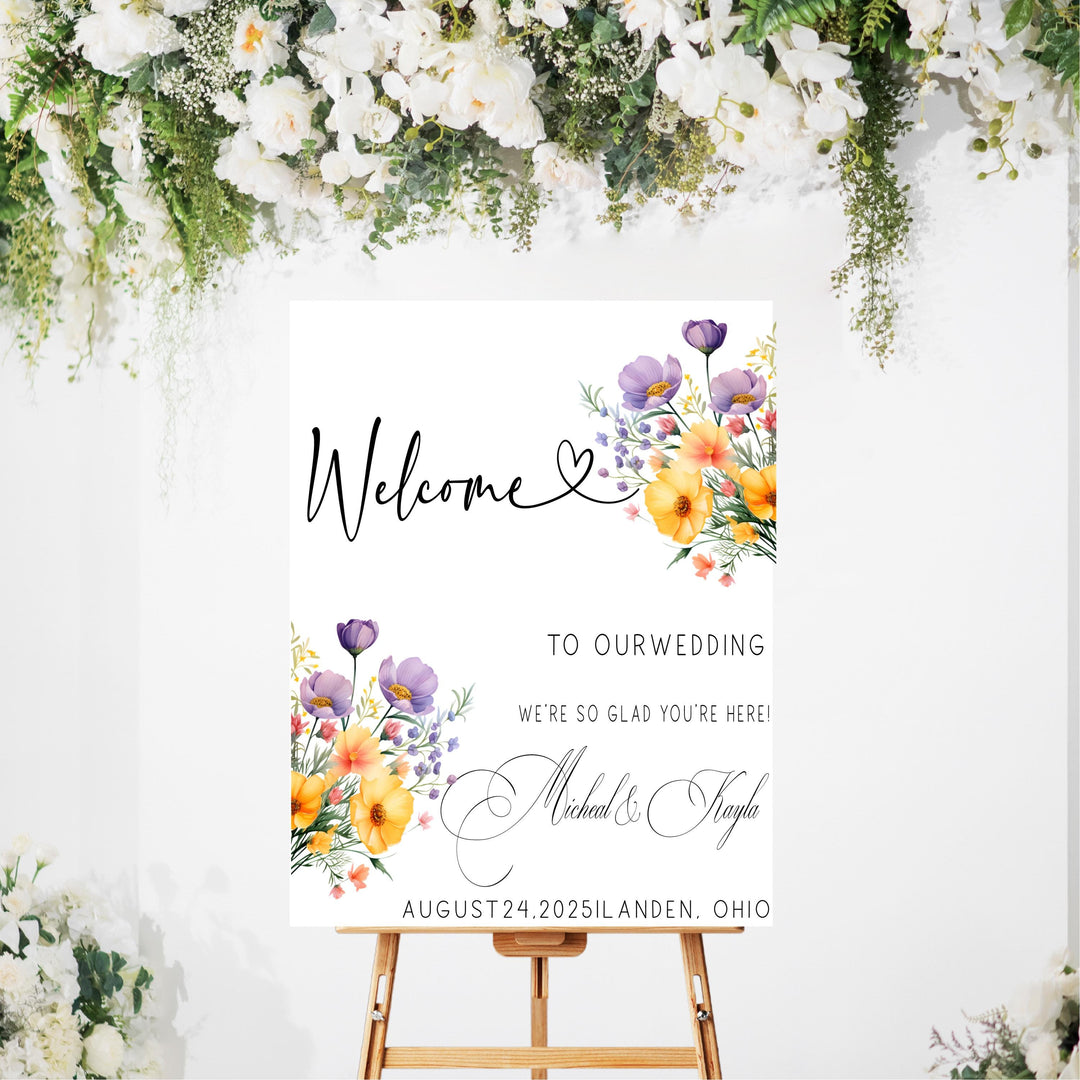 Wild flower Wedding Welcome Signs Welcome To Our Wedding Sign Acrylic floral Personalized wedding Reception sign Bride groom name