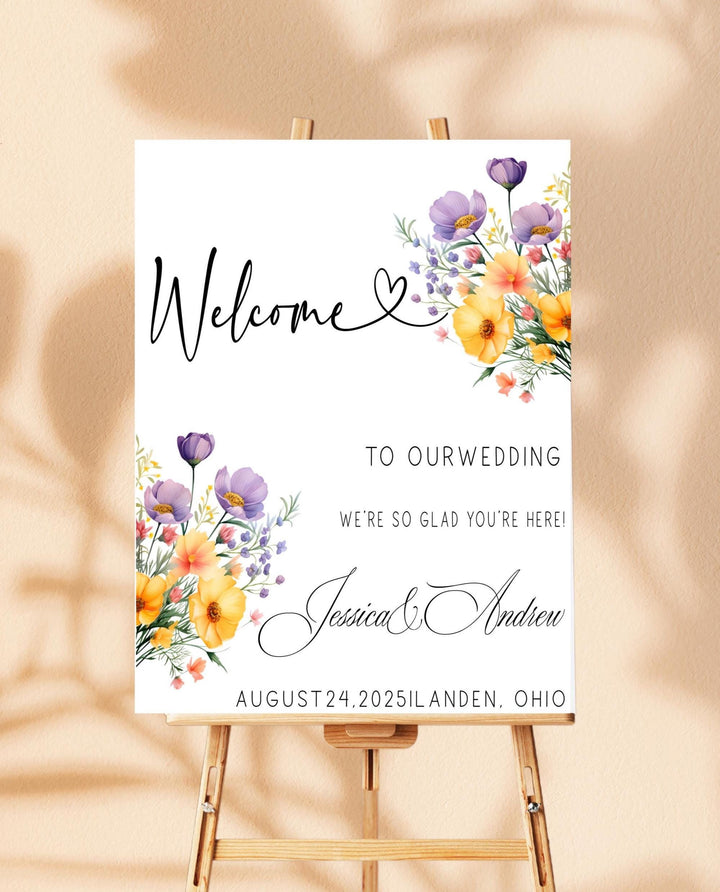 Wild flower Wedding Welcome Signs Welcome To Our Wedding Sign Acrylic floral Personalized wedding Reception sign Bride groom name