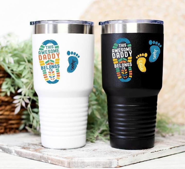 Birthday gift for grandma Dad foot print tumbler with kids name Personalized dad gift Custom Papa cup Fathers day gift tumbler Pop from kids