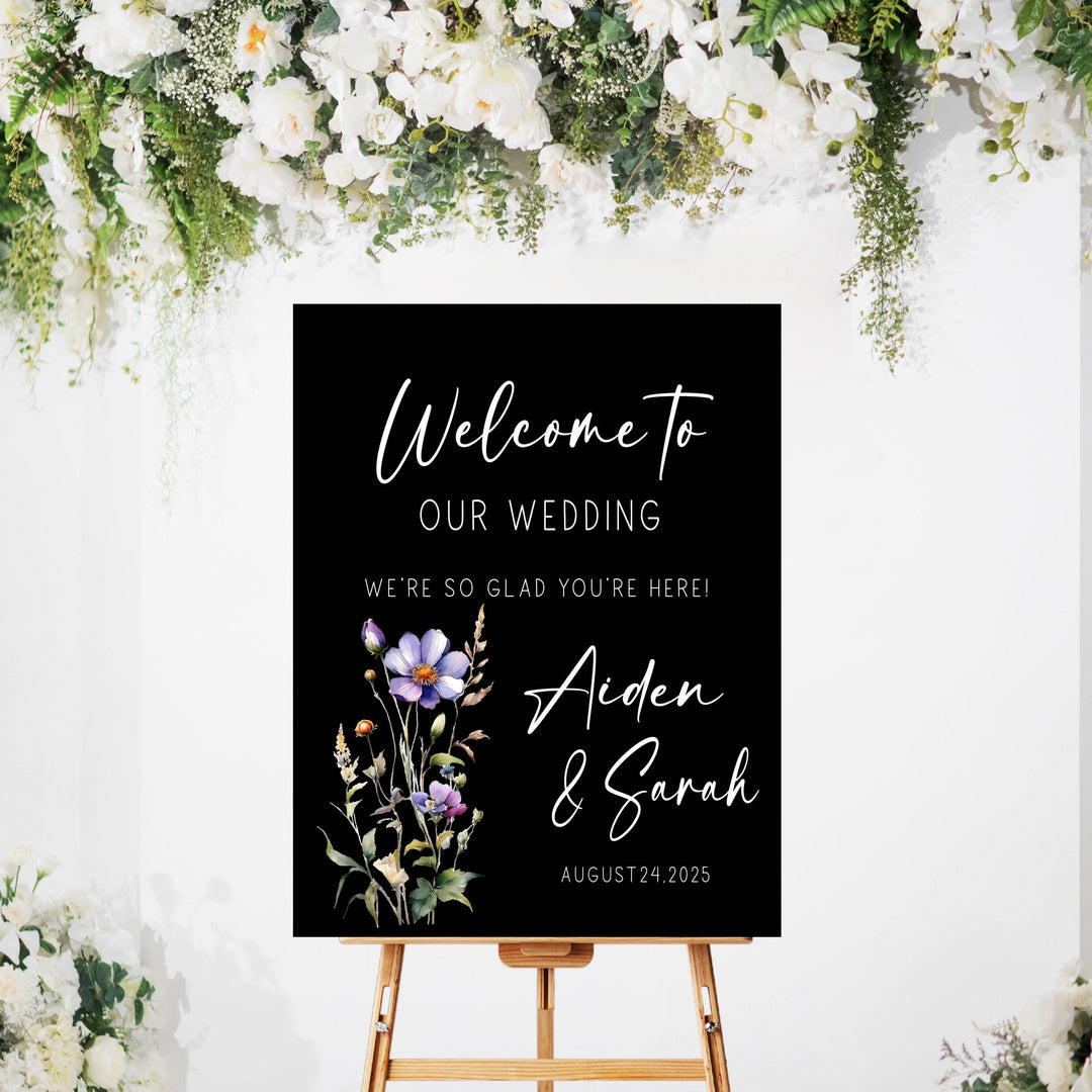 Wild flower Wedding Welcome Signs Welcome To Our Wedding Sign Acrylic lavender floral Personalized wedding Reception sign Bride groom name