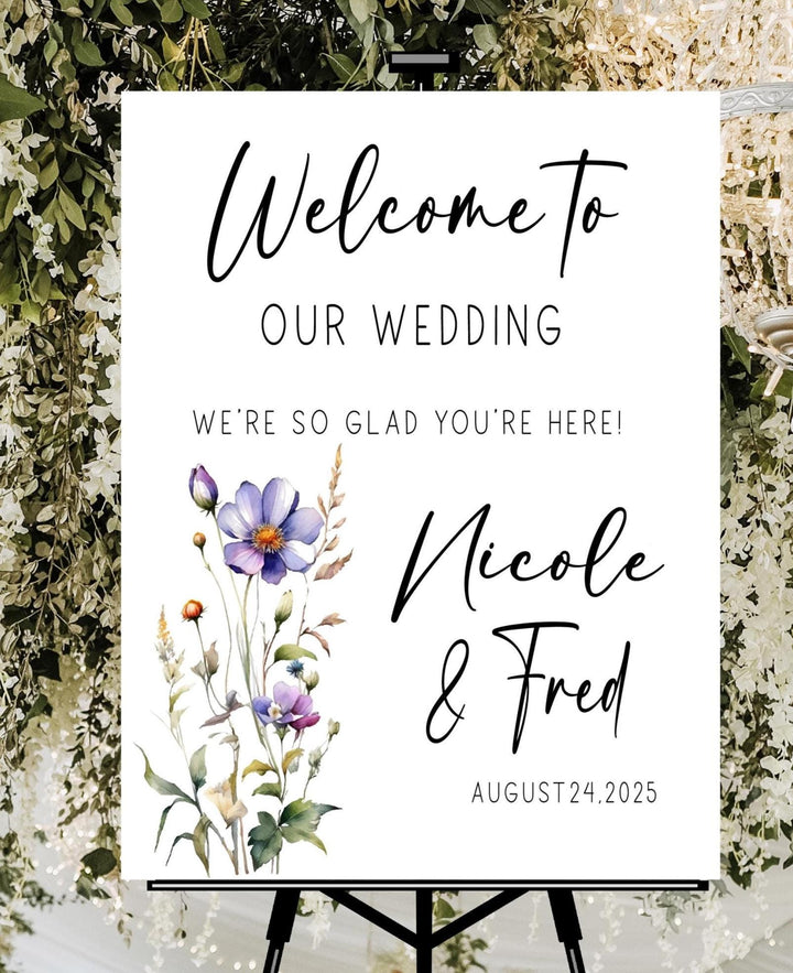 Wild flower Wedding Welcome Signs Welcome To Our Wedding Sign Acrylic lavender floral Personalized wedding Reception sign Bride groom name