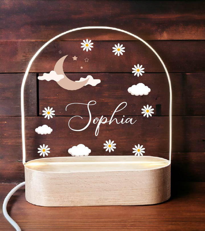 Daisy flower and moon kids room light decor Custom name led light Baby girl Gifts New born Gift Birthday Gift For Toddler with name