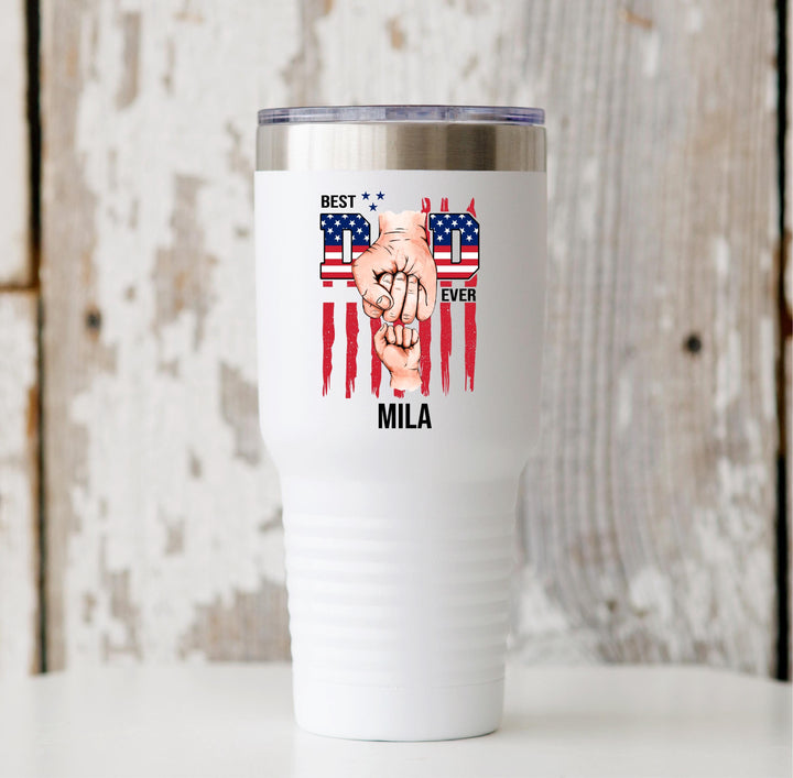 US flag Dad gifts hand fist tumbler with kids name Fathers day gift Personalized dad Custom Daddy cup gift tumbler Grandpa birthday gift dad