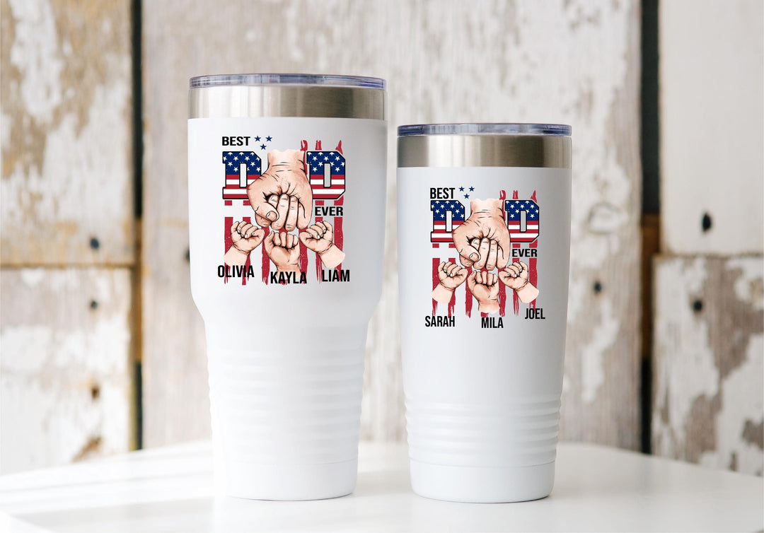US flag Dad gifts hand fist tumbler with kids name Fathers day gift Personalized dad Custom Daddy cup gift tumbler Grandpa birthday gift dad