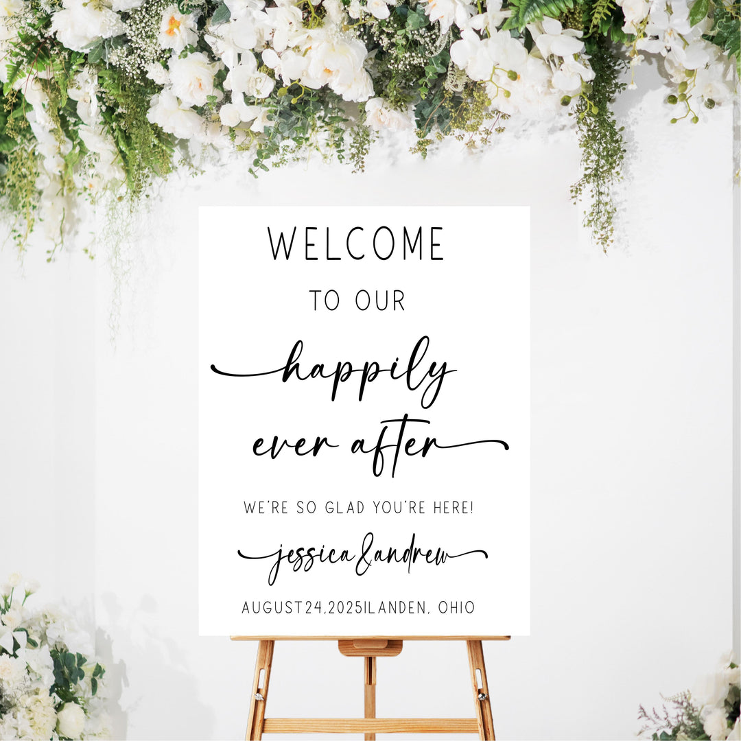 Happily ever after Wedding Welcome Signs Welcome To Our Wedding Sign Acrylic Personalized wedding Reception sign minimalistic sign