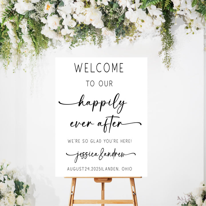 Happily ever after Wedding Welcome Signs Welcome To Our Wedding Sign Acrylic Personalized wedding Reception sign minimalistic sign