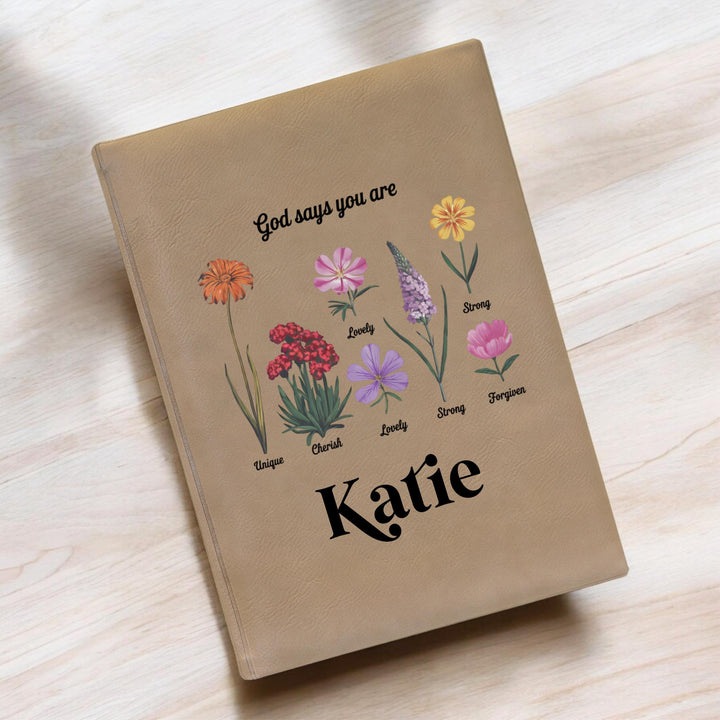 Personalized Christian Journal | God Says You Are Floral Notebook | Custom Name Faith Gift | Prayer Journal for Women &amp; Girls