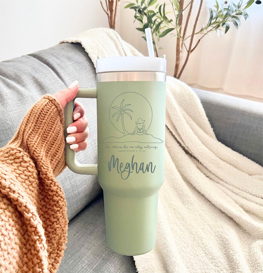 Custom Christian Keepsake Tumbler with Bible Verse Personalized Religious Gift for Women God Says I Am Inspirational Faith Cup