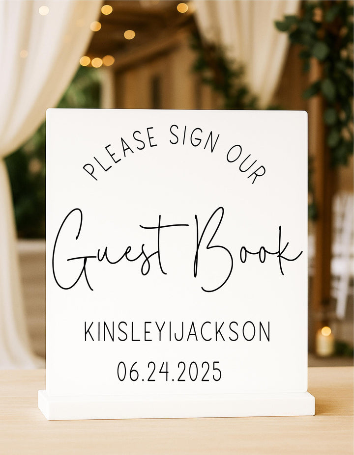 Wedding Guest Book Sign – Personalized Acrylic Sign – Modern Wedding Table Decor – Custom Guestbook Welcome Sign – Elegant Reception Sign