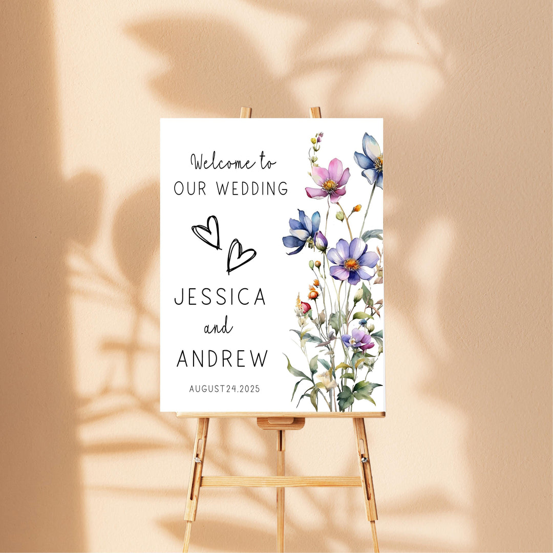Wild flower Wedding Welcome Signs Welcome To Our Wedding Sign Acrylic lavender floral Personalized wedding Reception sign Bride groom name