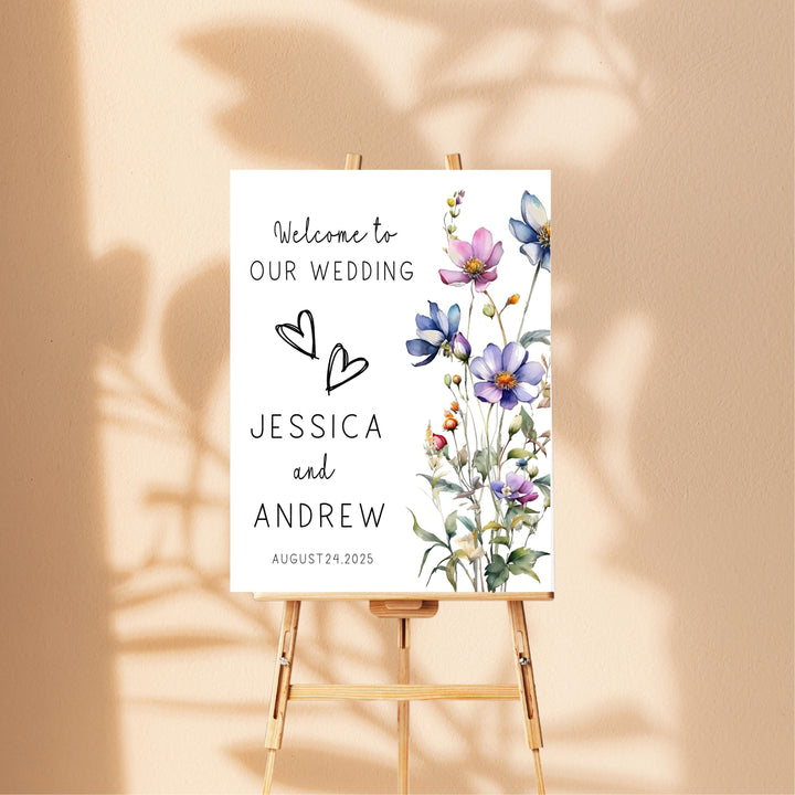 Wild flower Wedding Welcome Signs Welcome To Our Wedding Sign Acrylic lavender floral Personalized wedding Reception sign Bride groom name