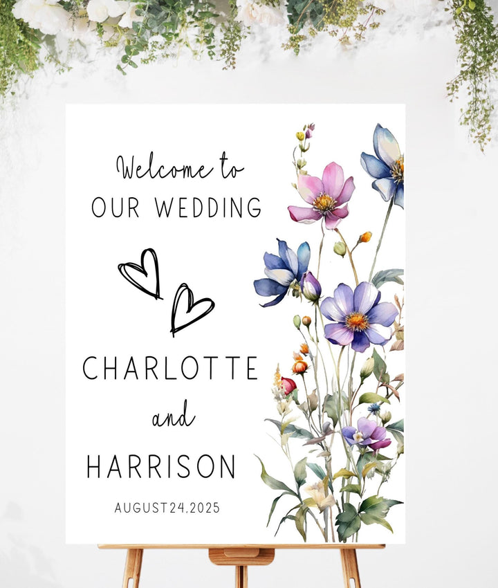 Wild flower Wedding Welcome Signs Welcome To Our Wedding Sign Acrylic lavender floral Personalized wedding Reception sign Bride groom name