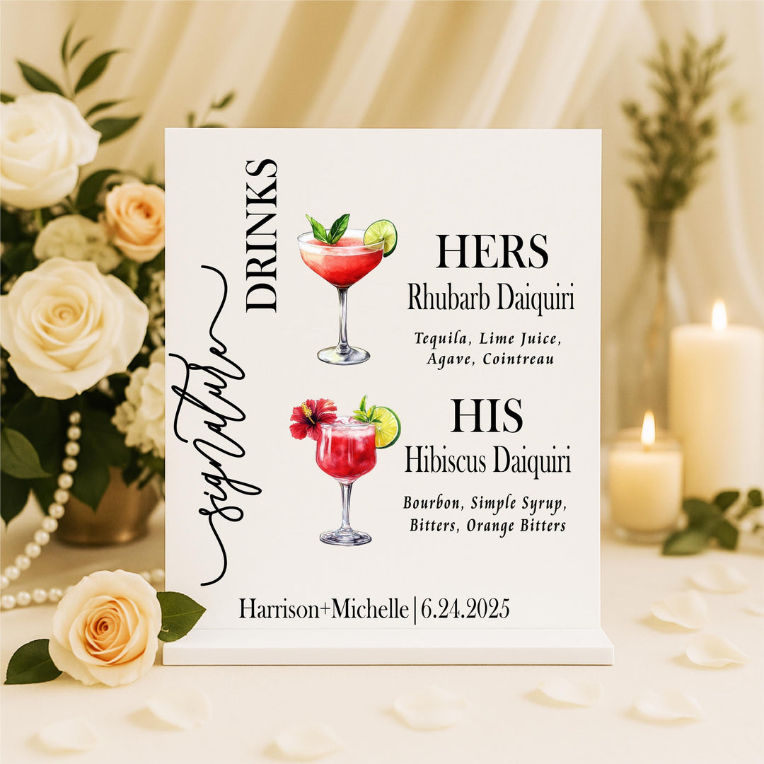 Personalized Signature Drink Sign: Acrylic Wedding Bar Menu
