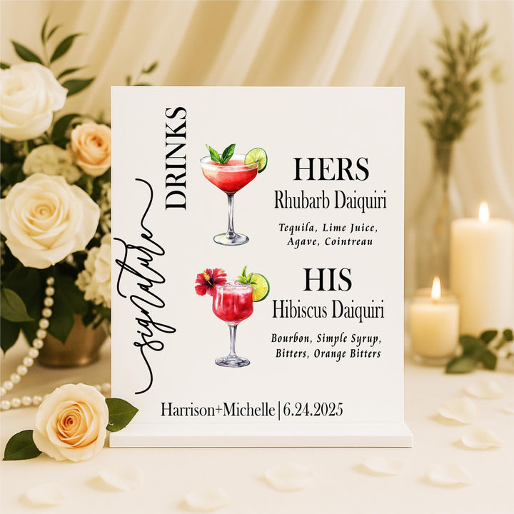 Personalized Signature Drink Sign: Acrylic Wedding Bar Menu