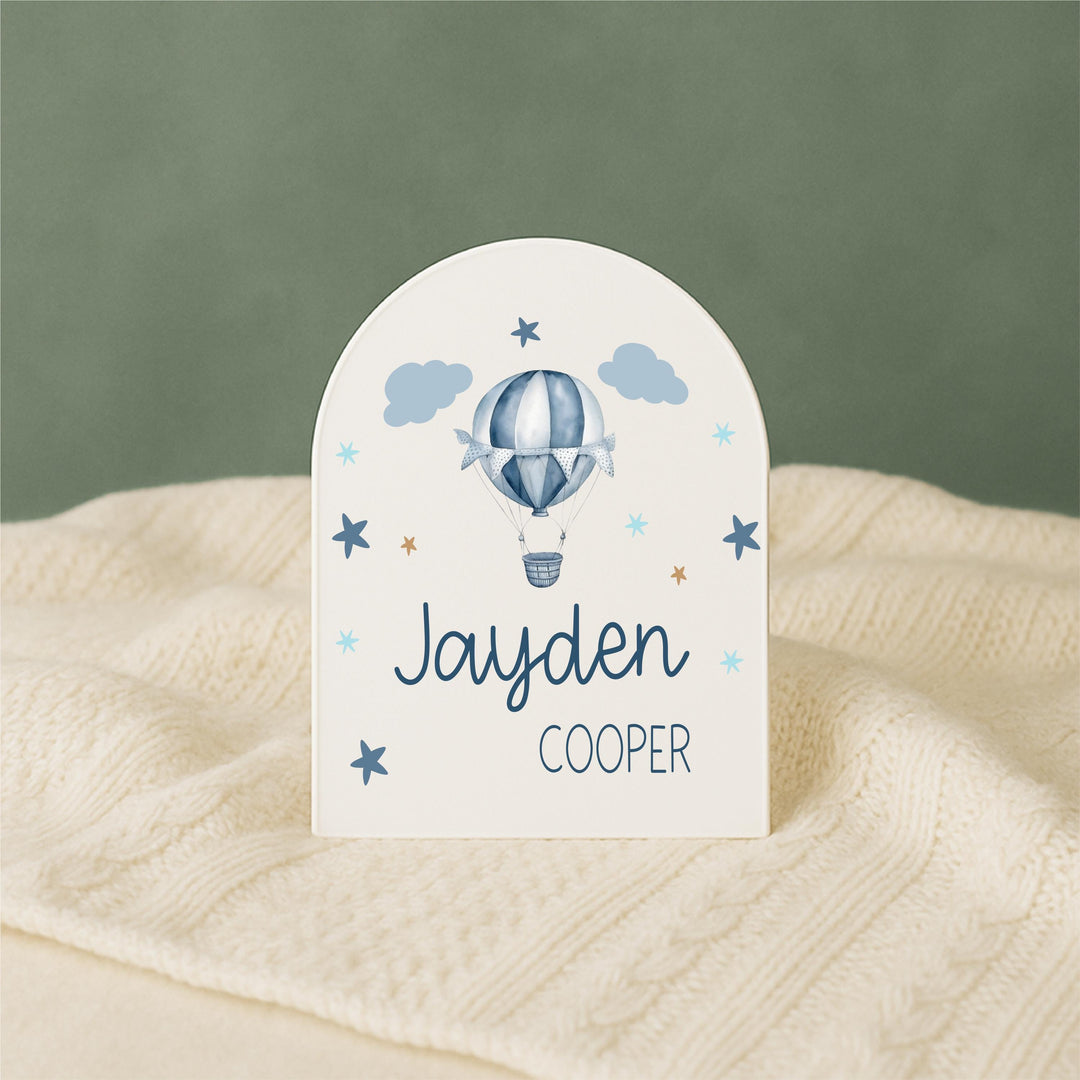 Custom Baby Boy Name Round | Personalized Baby Name Sign | Hot Air Balloon Nursery Decor | Newborn Photo Prop | Baby Shower Gift