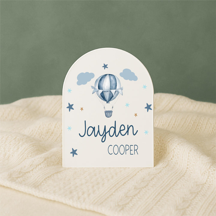 Custom Baby Boy Name Round | Personalized Baby Name Sign | Hot Air Balloon Nursery Decor | Newborn Photo Prop | Baby Shower Gift