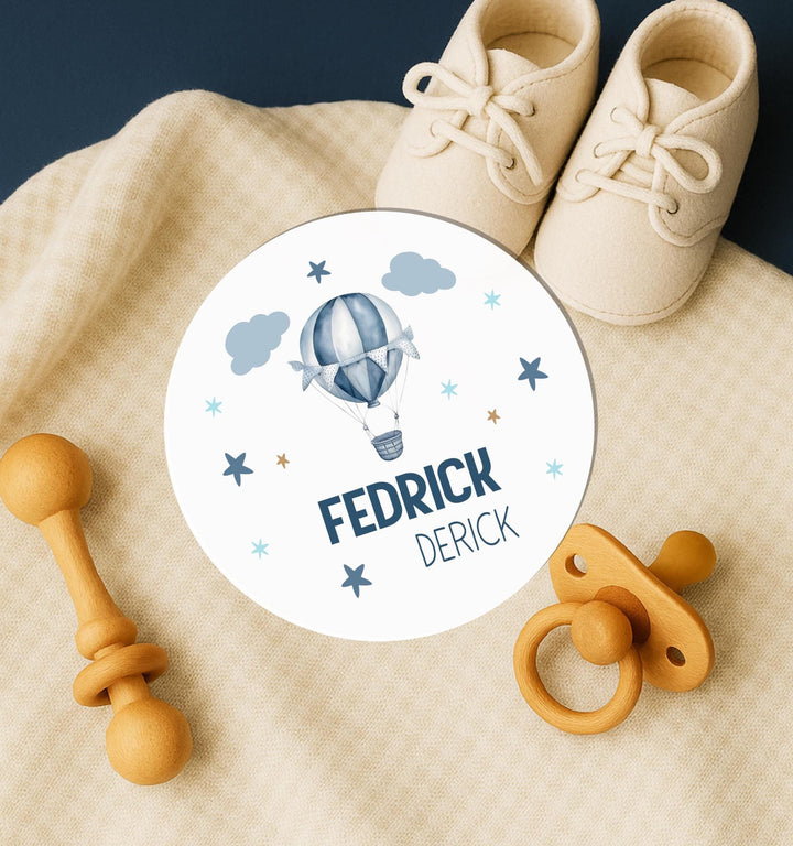 Custom Baby Boy Name Round | Personalized Baby Name Sign | Hot Air Balloon Nursery Decor | Newborn Photo Prop | Baby Shower Gift