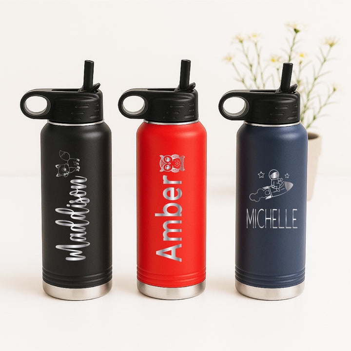 Personalized Kids Stainless Steel Water Bottle with Straw