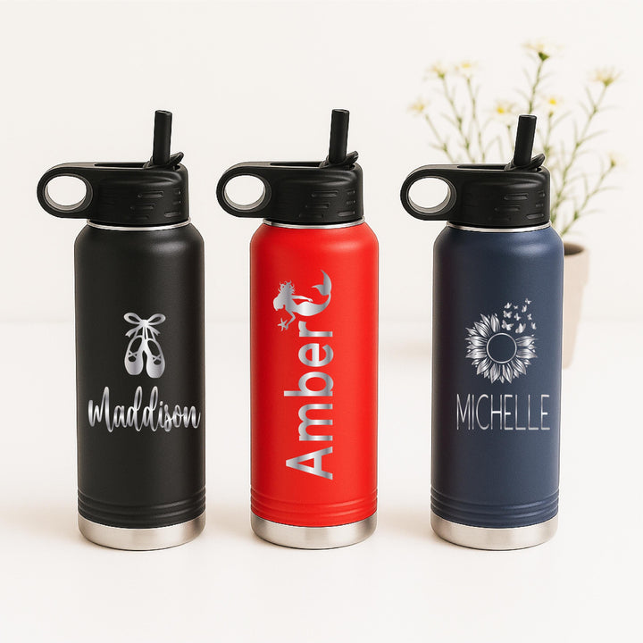 Personalized Kids Stainless Steel Water Bottle with Straw