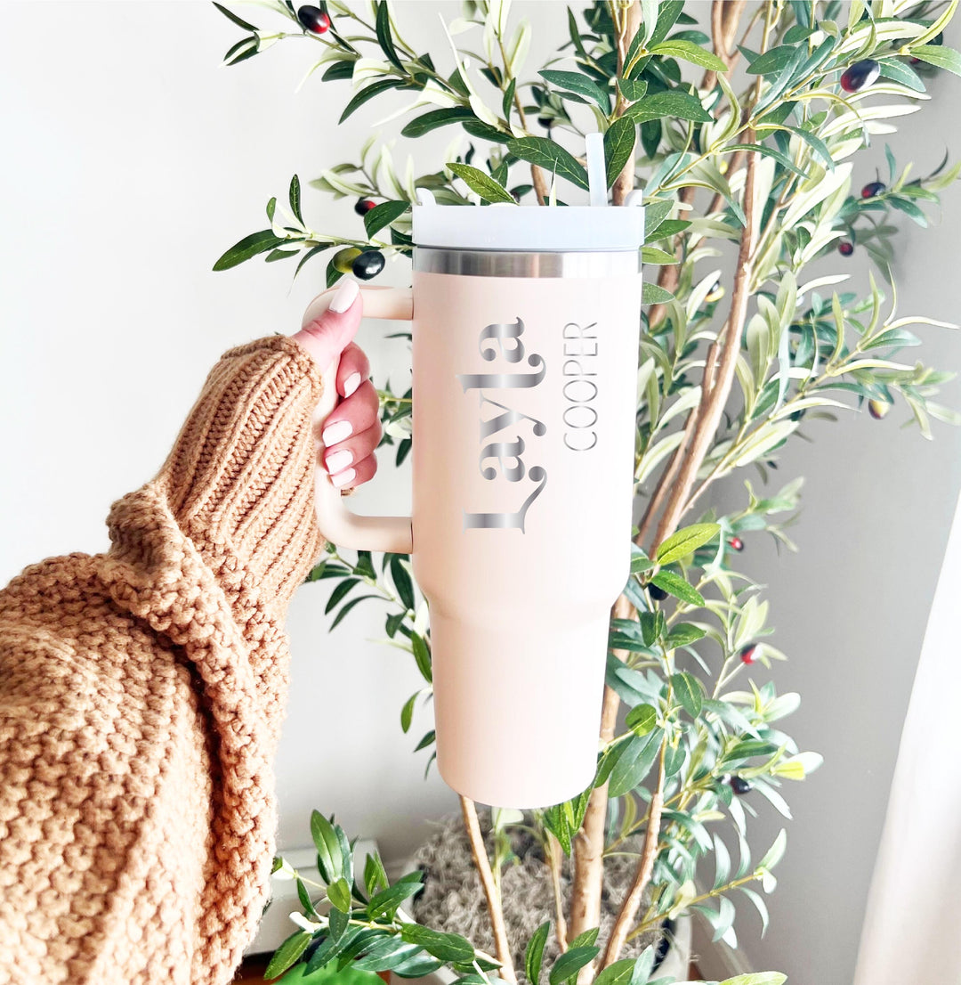 Custom Bridesmaid Gift 40oz Tumbler with Handle | Personalized Wedding Party Cup | Custom Name Mug for Bride, Maid of Honor, Team Bride