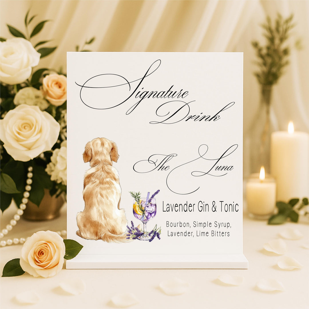 Custom Dog Signature Drink Sign: Acrylic Wedding Bar Menu