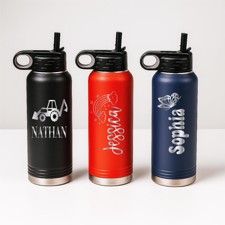 Personalized Kids Stainless Steel Water Bottle with Straw