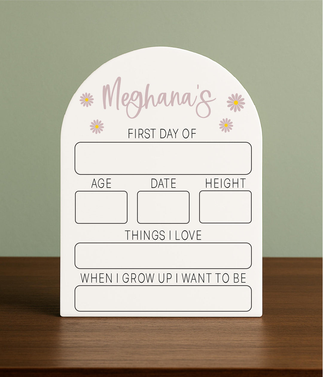 Floral First Day of School Sign – Personalized Back to School Photo Prop for Girls – Custom Reusable Board for Preschool &amp; Kindergarten