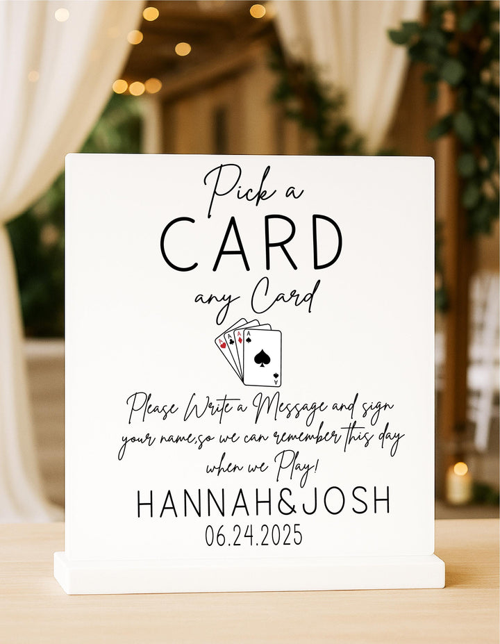 Playing Cards Guest Sign Pick A Card Any Card Custom Wedding Playing Card Sign Wedding signs Seat arrangement signs Guest book sign