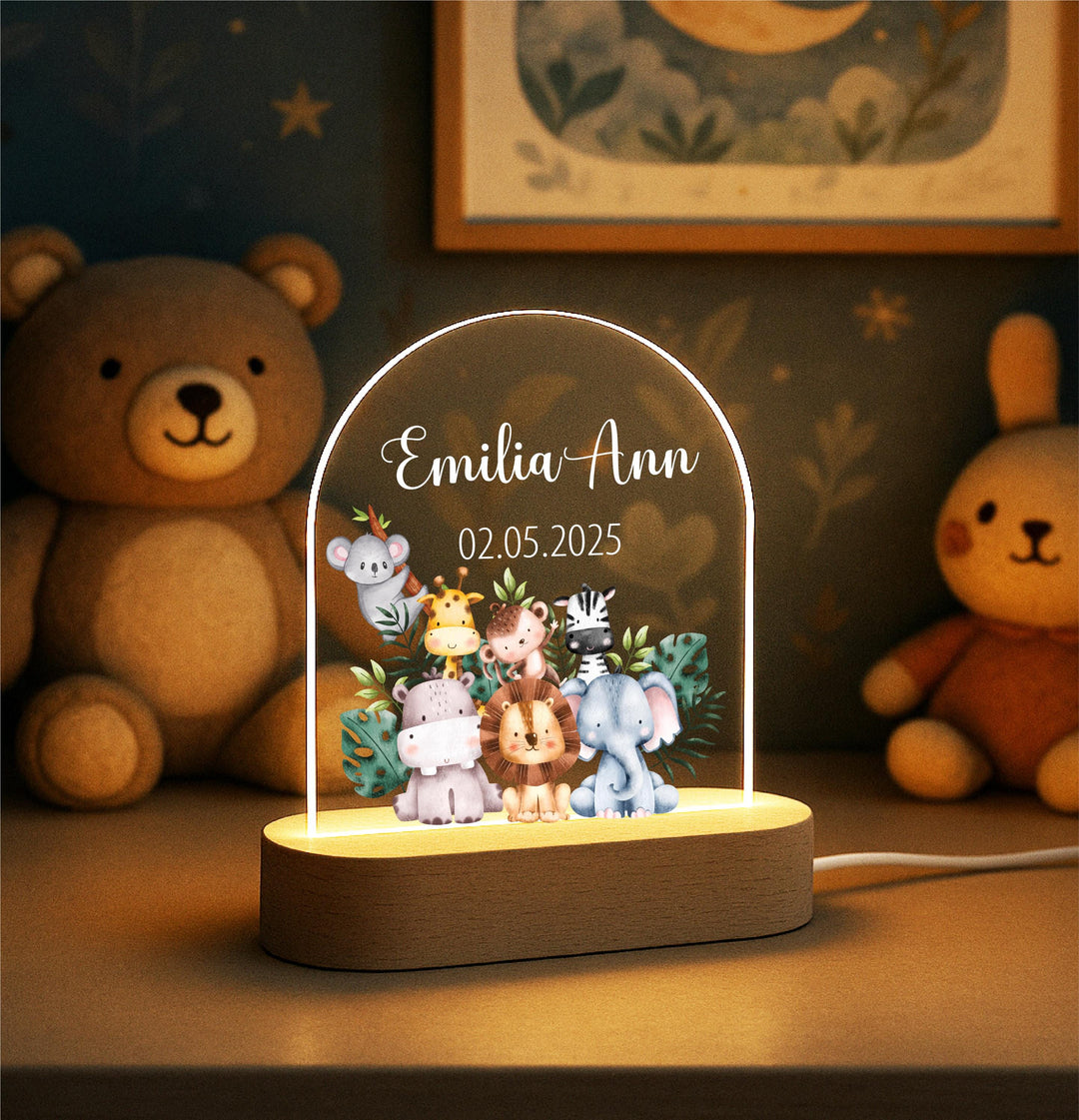 Personalized Animal Safari Kids Room Light Custom Name LED Night Light