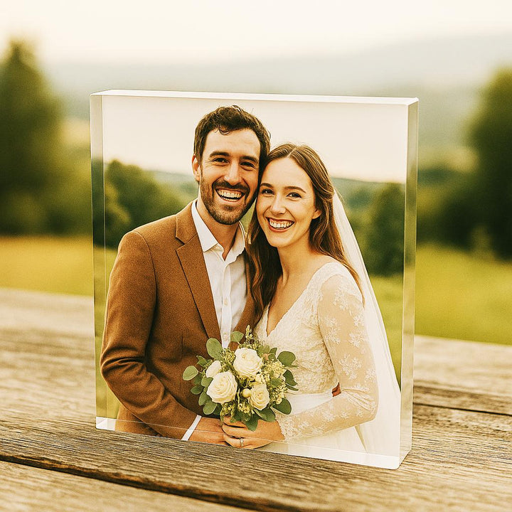 Custom Wedding Photo Keepsake Acrylic Block for Couples