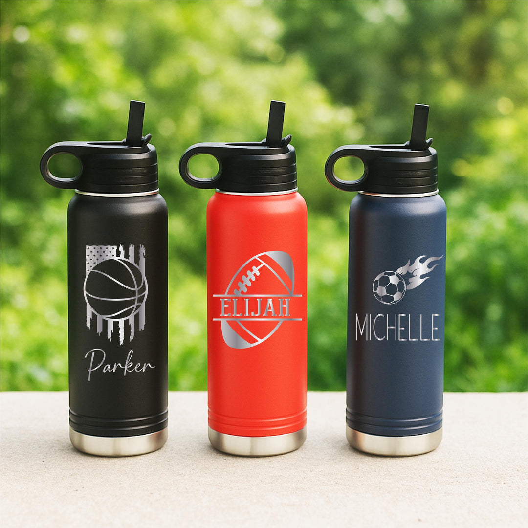 Custom Sports Water Bottle with Straw, Baseball Team Gift
