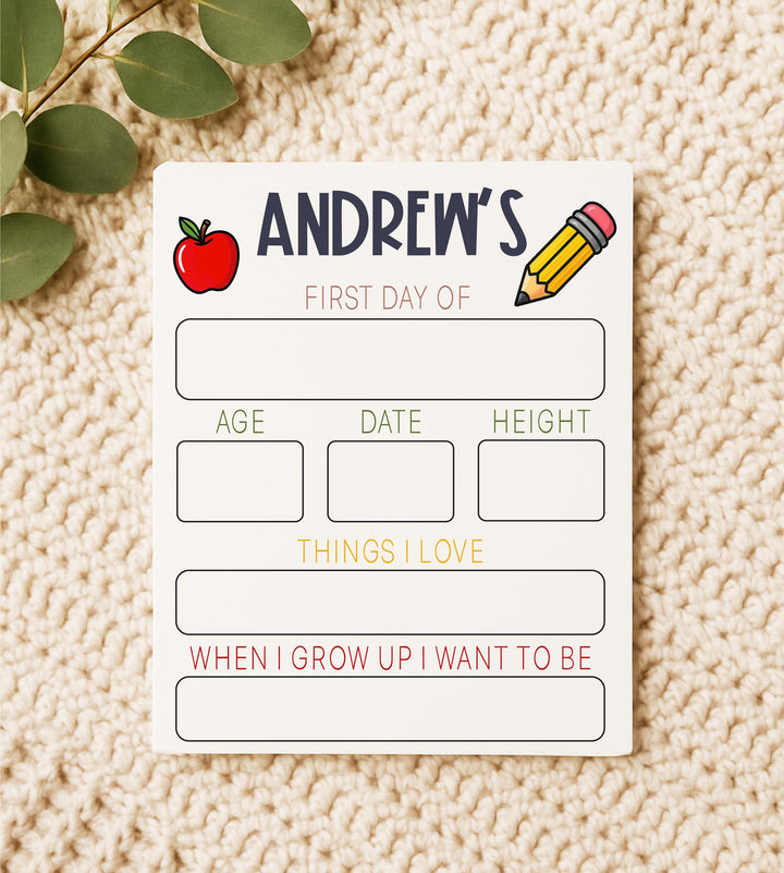 Personalized First Day of School Sign for Kids