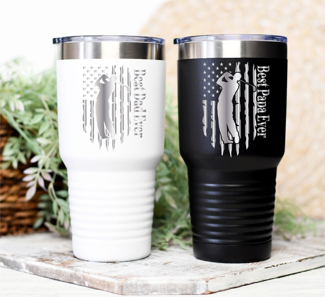 Personalized US flag golf dad gift tumbler from kids&nbsp;Custom dad cup Fathers day gift tumbler Golf dad&nbsp;birthday gift Golf dad from kids