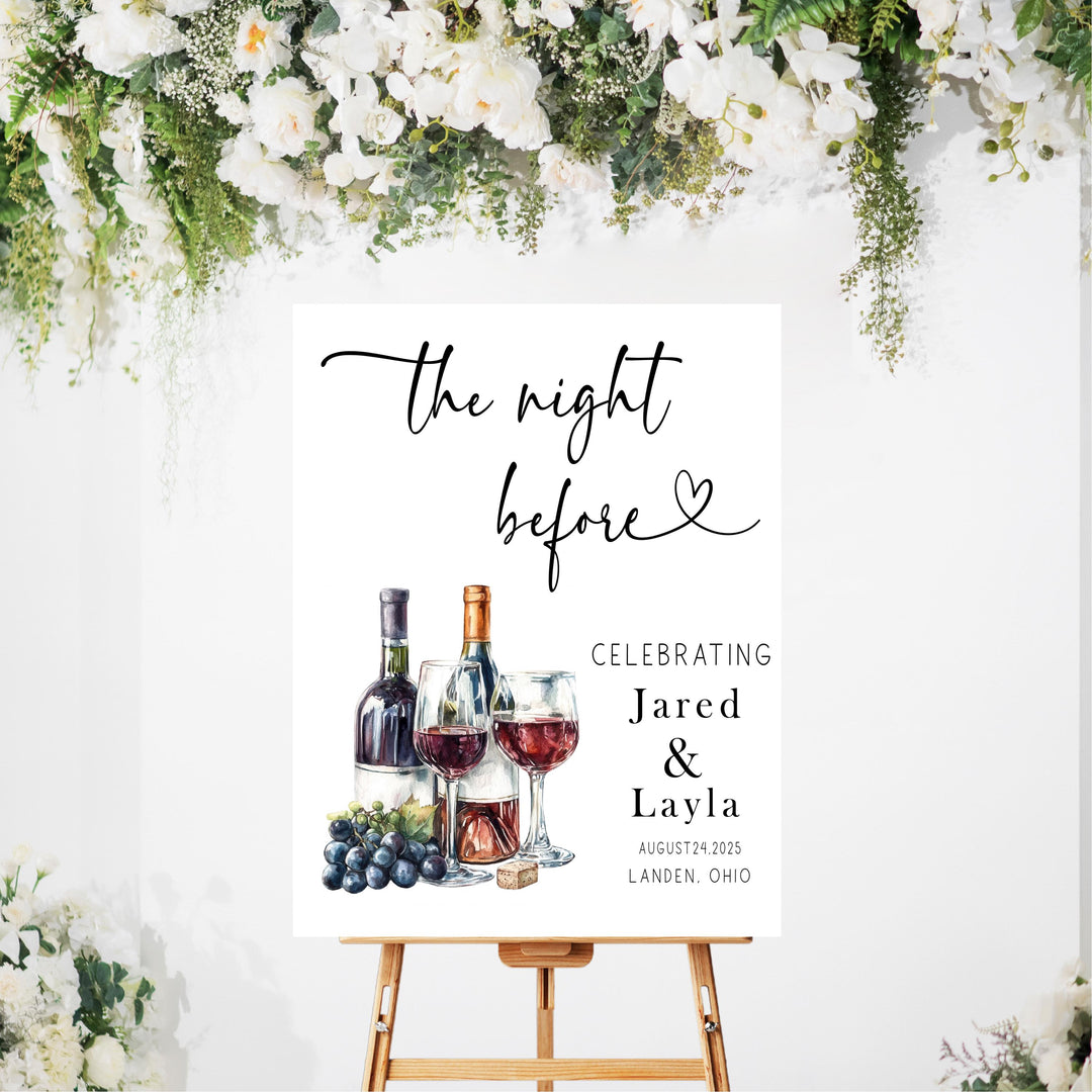 Personalized Night Before Wedding Sign | Wine Theme Rehearsal Dinner Sign | Custom Welcome Sign for Couple | Vineyard Wedding Decor