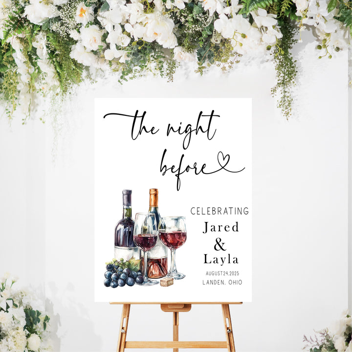 Personalized Night Before Wedding Sign | Wine Theme Rehearsal Dinner Sign | Custom Welcome Sign for Couple | Vineyard Wedding Decor