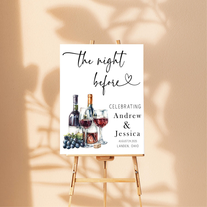 Personalized Night Before Wedding Sign | Wine Theme Rehearsal Dinner Sign | Custom Welcome Sign for Couple | Vineyard Wedding Decor