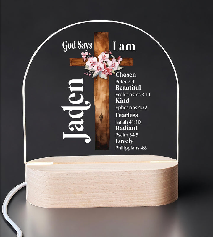 Personalized Christian Night Light for kids Baptism gift God Says I Am Cross Light First Communion Gift&nbsp;Custom Bible Verse Acrylic Light