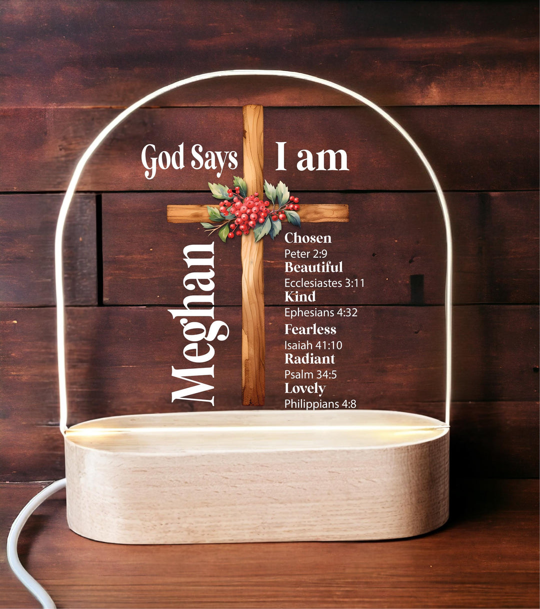 Personalized God Says I Am Cross Night Light, Baptism Gift